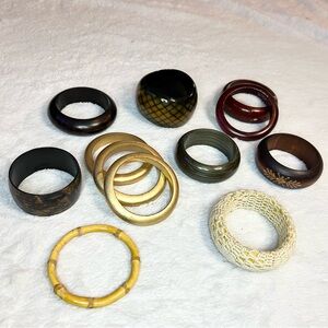 Vintage Boho Bangle Bracelet Lot - Mixed Colors - Chunky Wood Stacking Bracelets